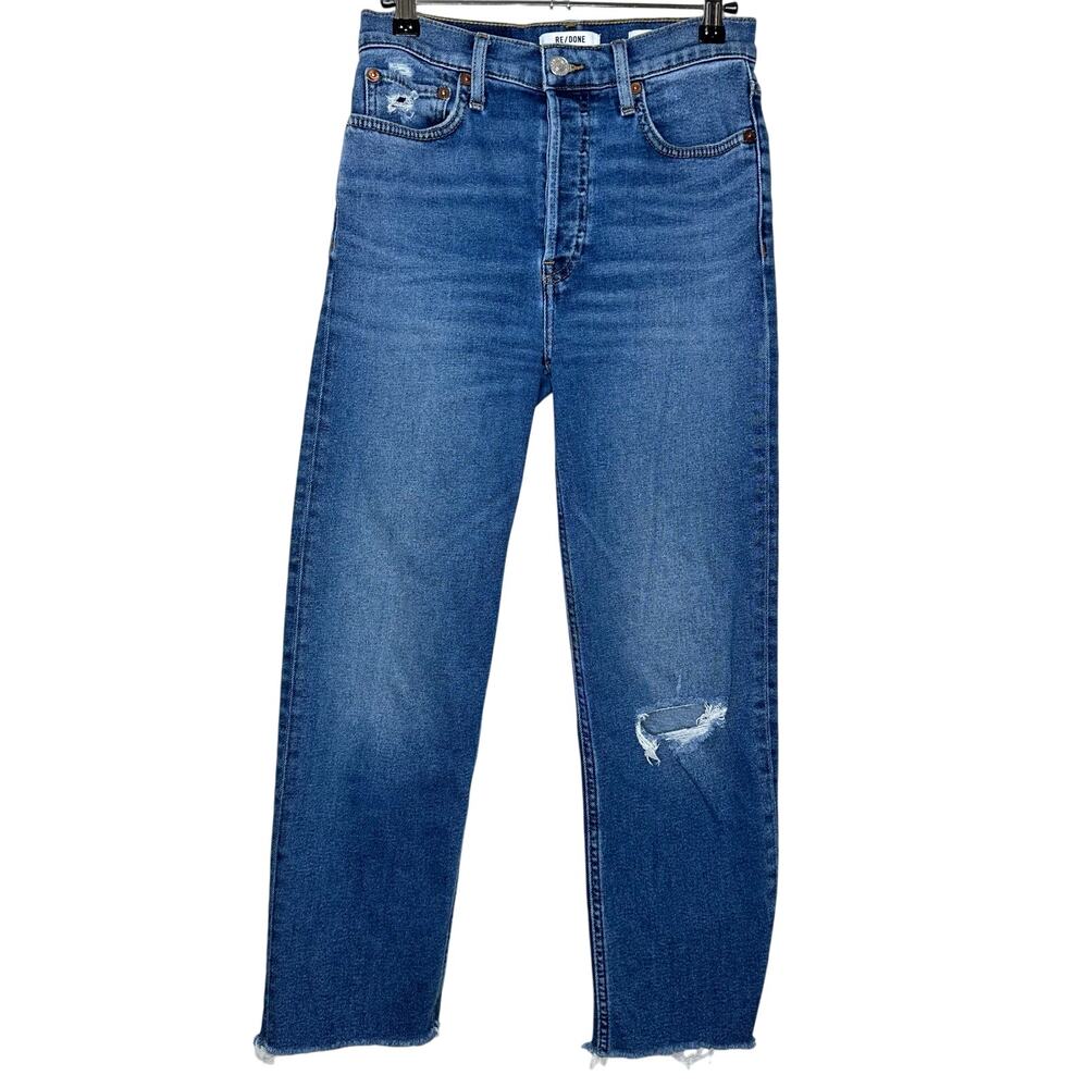 Re/Done 70s Stove Pipe Jeans Stretch High Rise Straight Leg Denim Blue Size 26